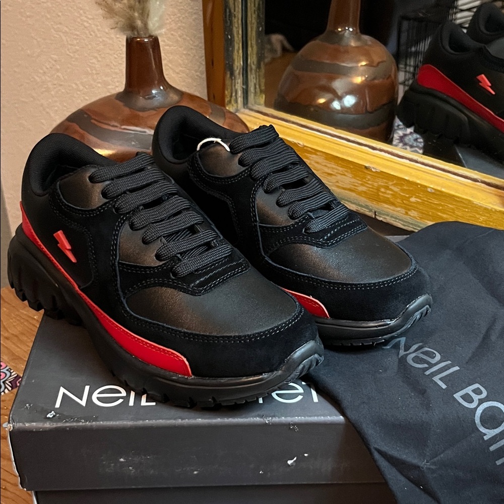 NEW Neil Barrett Black and Red Sneakers Womens 6.0